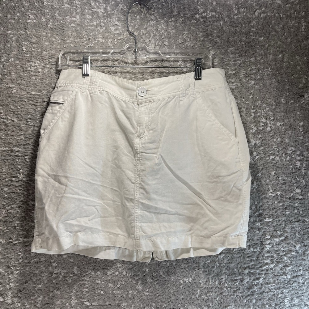 Converse All Star Linen Blend Mini Skirt Sz 8 Beach Y2K Zip Pocket Coastal White